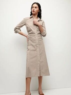Veronica Beard Beige Striped Midi Shirt Dress